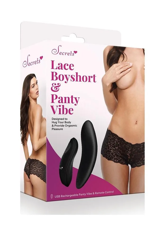 Secrets Female Sex Toys | Secrets Lace Boyshort and Rechargeable Remote Control Panty Vibe